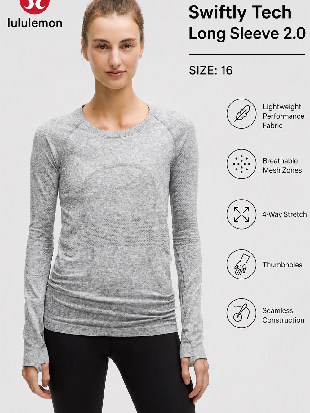 lululemon athletica Swiftly Tech Long Sleeve 2.0 - Light Heather Gray